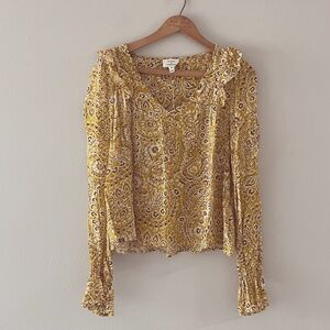 Kachel X Anthropologie Yellow Paisley Ruffle Blouse, Sz 10, EUC